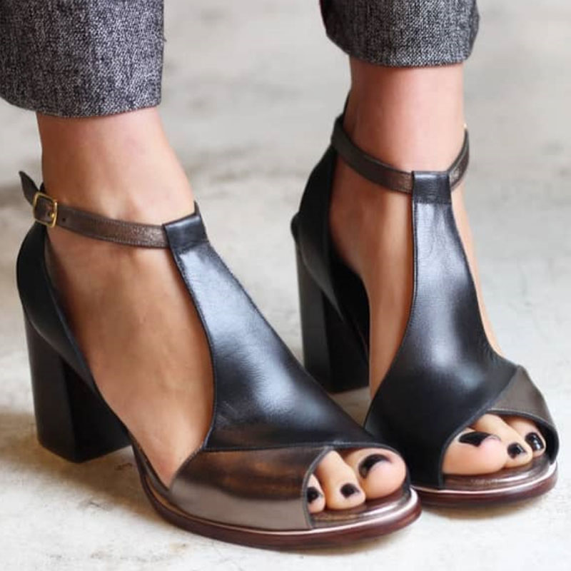 Sandalen "Nadaria" – Zwart Patchwork met Peeptoe