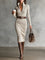 Robe Midi en Maille "Cornelia" – Beige avec Ceinture