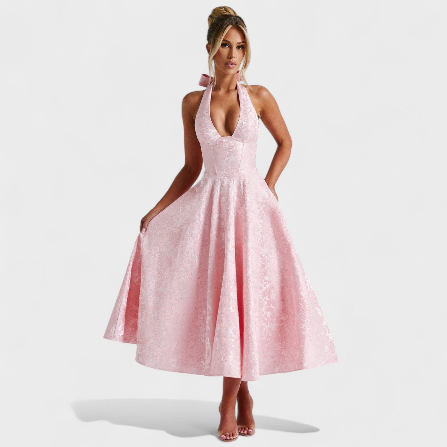 Robe midi "Hanna" – Jacquard fleuri