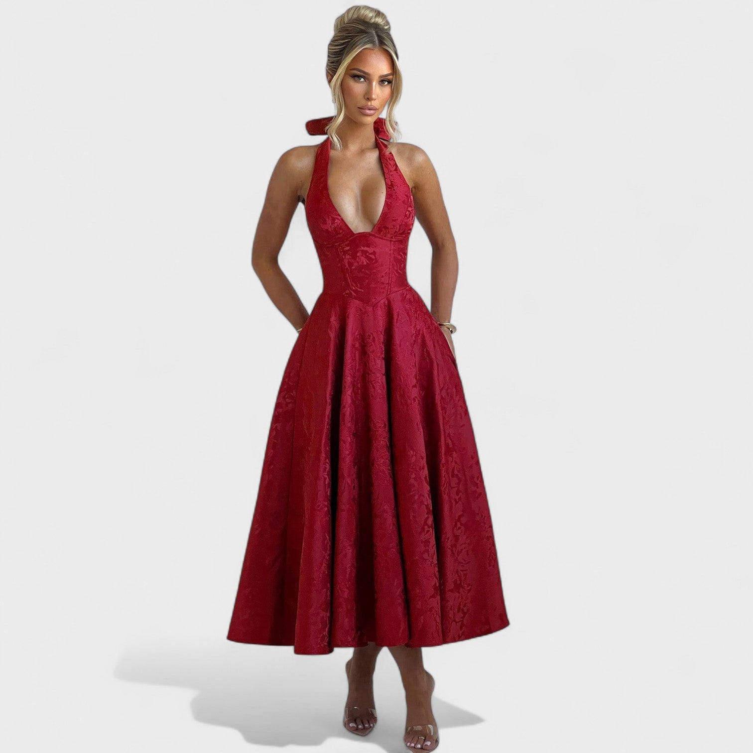 Midikleed "Hanna" – Florale Jacquard