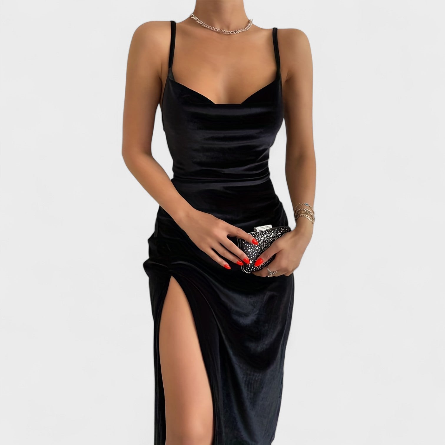 Robe en velours "Mia" – Fendue