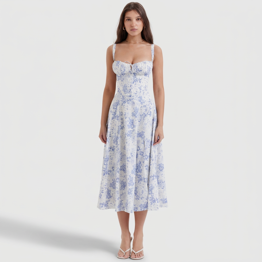 Robe midi structurée "Lena" – Bleu marine