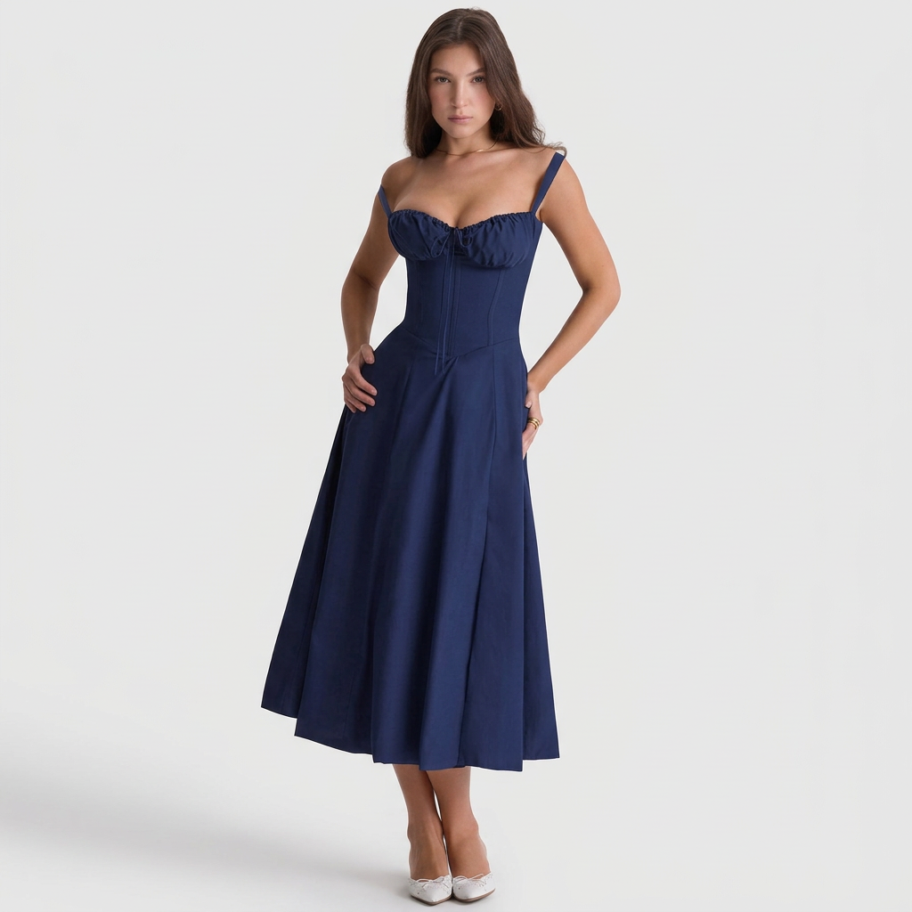 Gestructureerd Midikleed "Lena" – Marineblauw