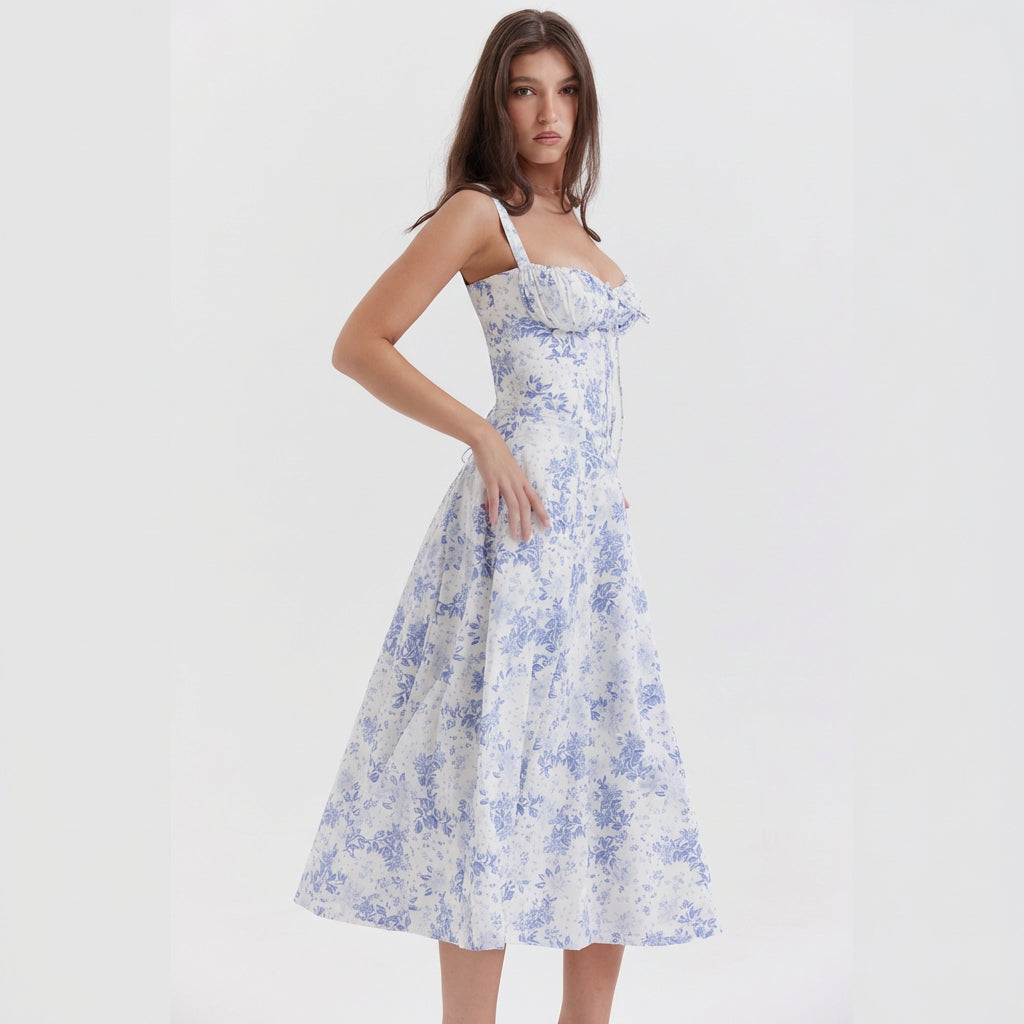 Gestructureerd Midikleed "Lena" – Marineblauw