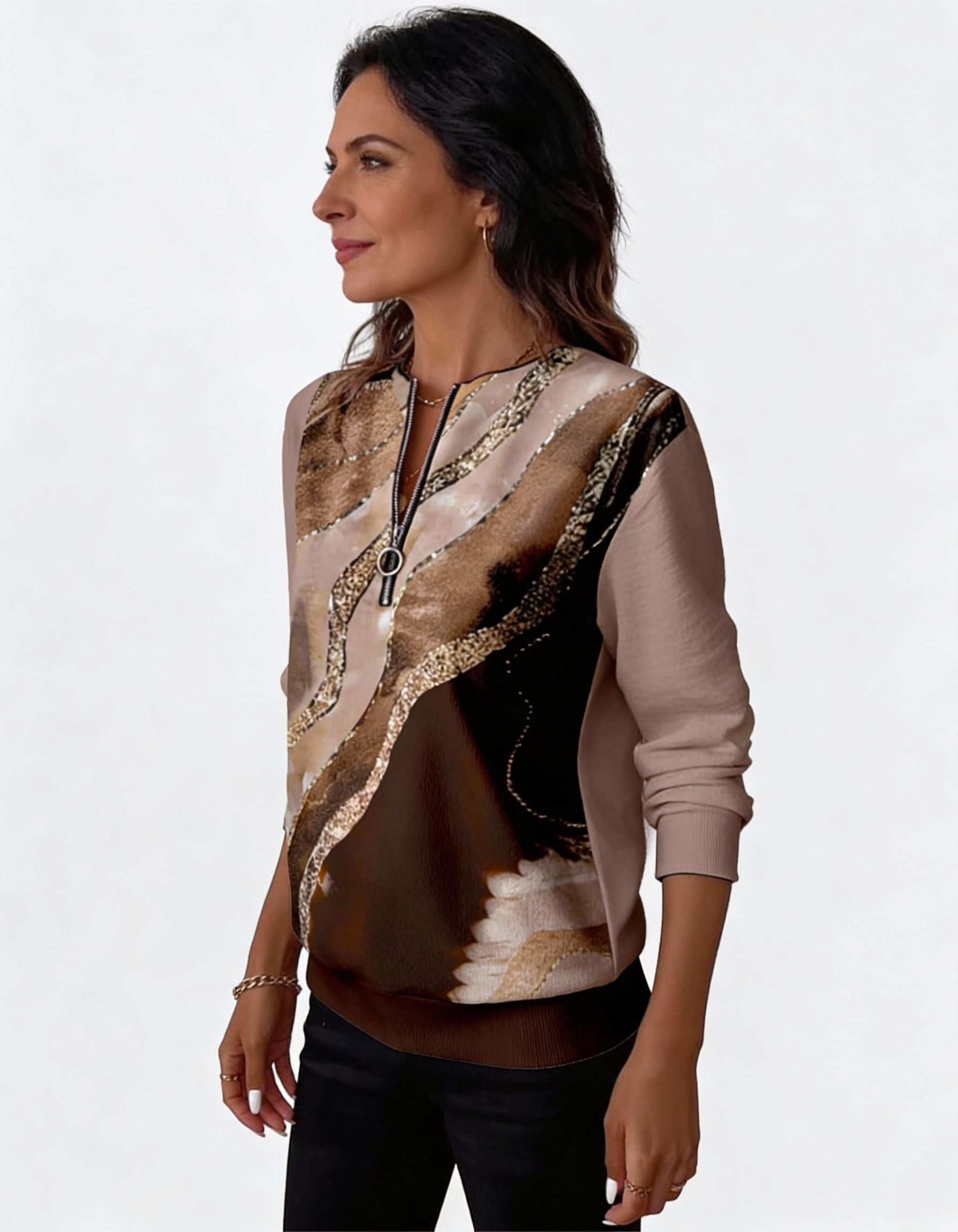 Sweat "Rosa Brisa" – Col zippé & imprimé abstrait