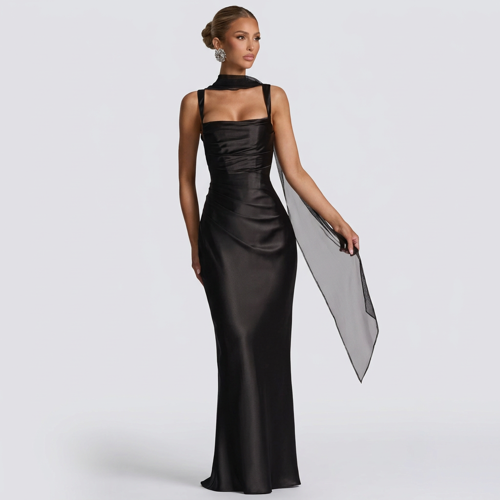 Robe longue en satin "Lisa" – Verte