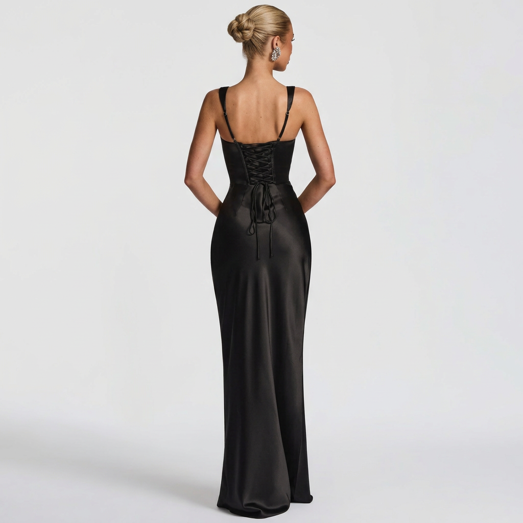 Robe longue en satin "Lisa" – Verte
