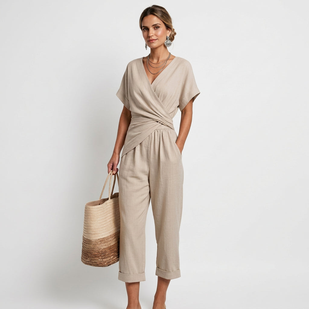 Set "Catarina" – Overslagblouse met V-Hals & Broek