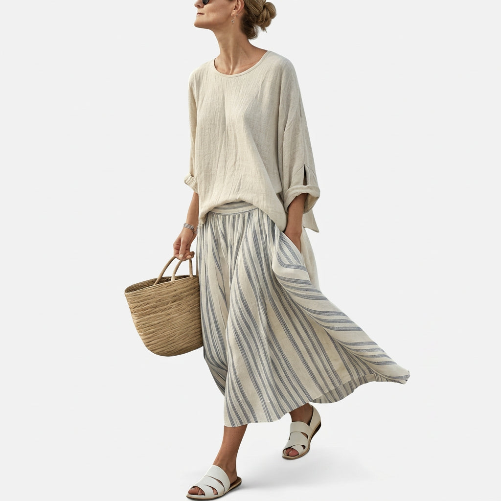 Set "Petra" – Bamboelinnen Blouse & Midirok