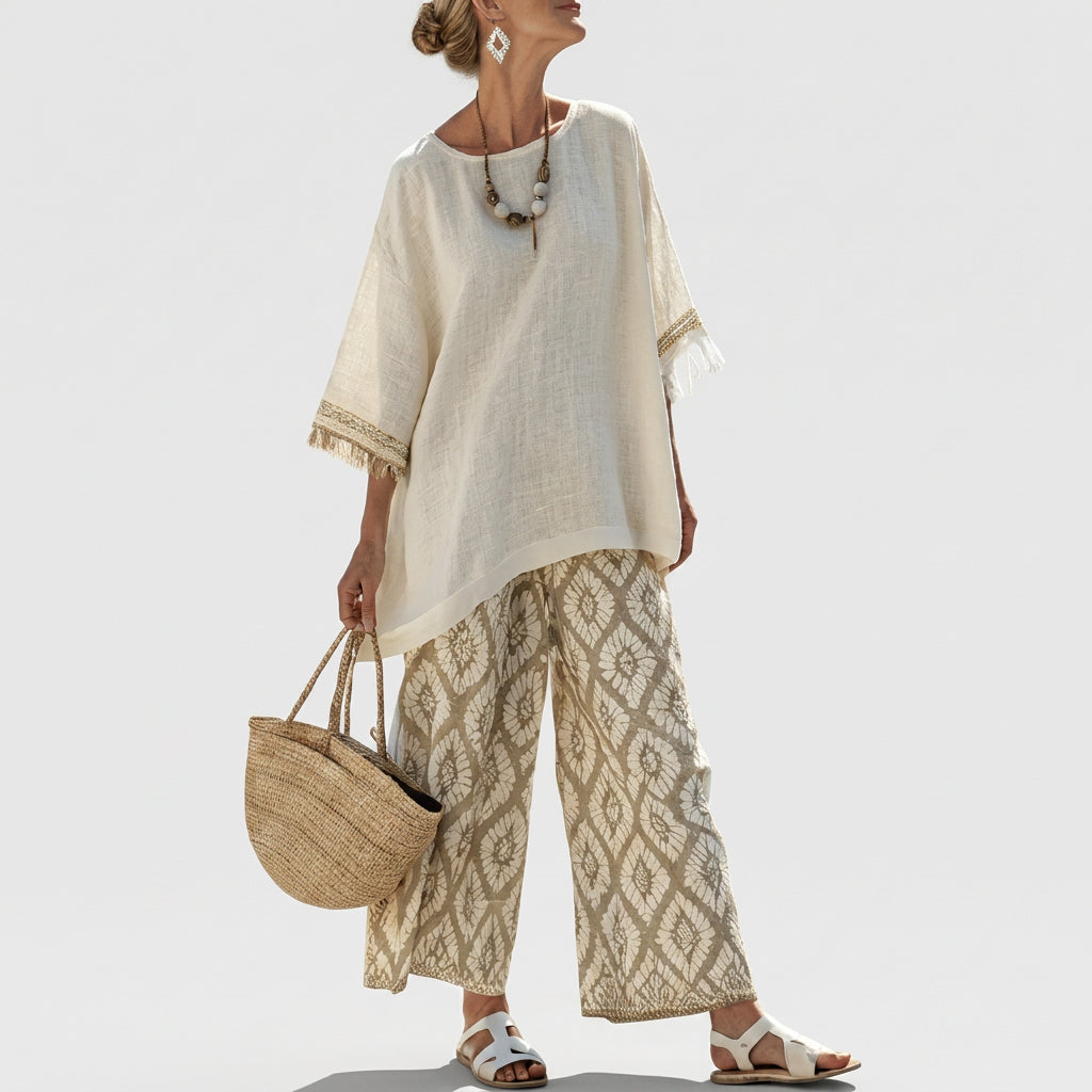 Boho Set "Renate" – Franjes & Grafische Broek