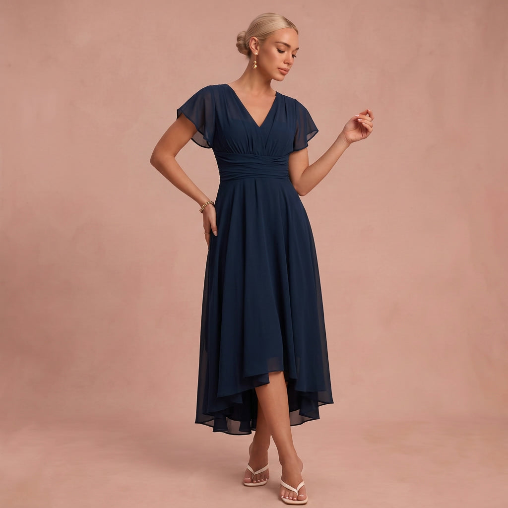 Midikleed "Helena" – Marineblauw Formeel