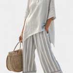Set "Doris" – Asymmetrische Blouse & Streepbroek
