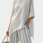 Set "Doris" – Asymmetrische Blouse & Streepbroek