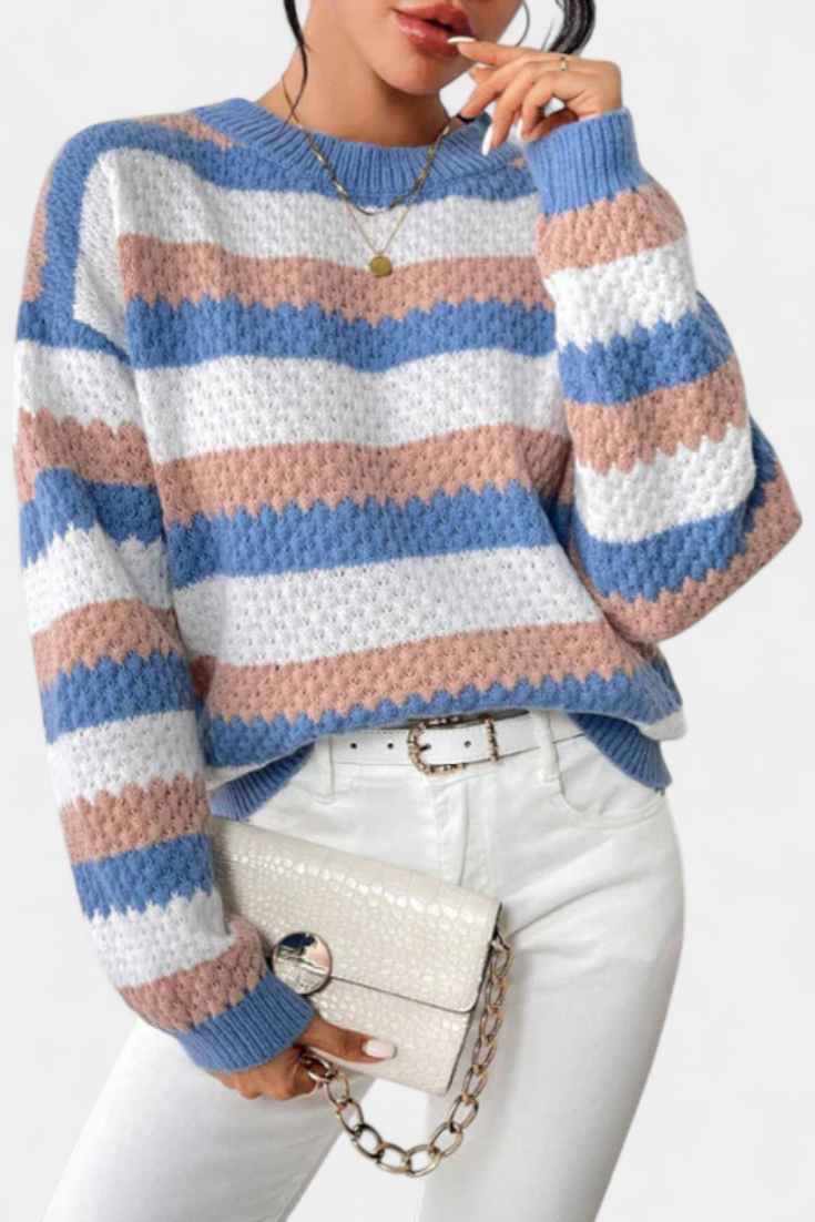 Trui "Thea" – Oversized Gestreept Blauw