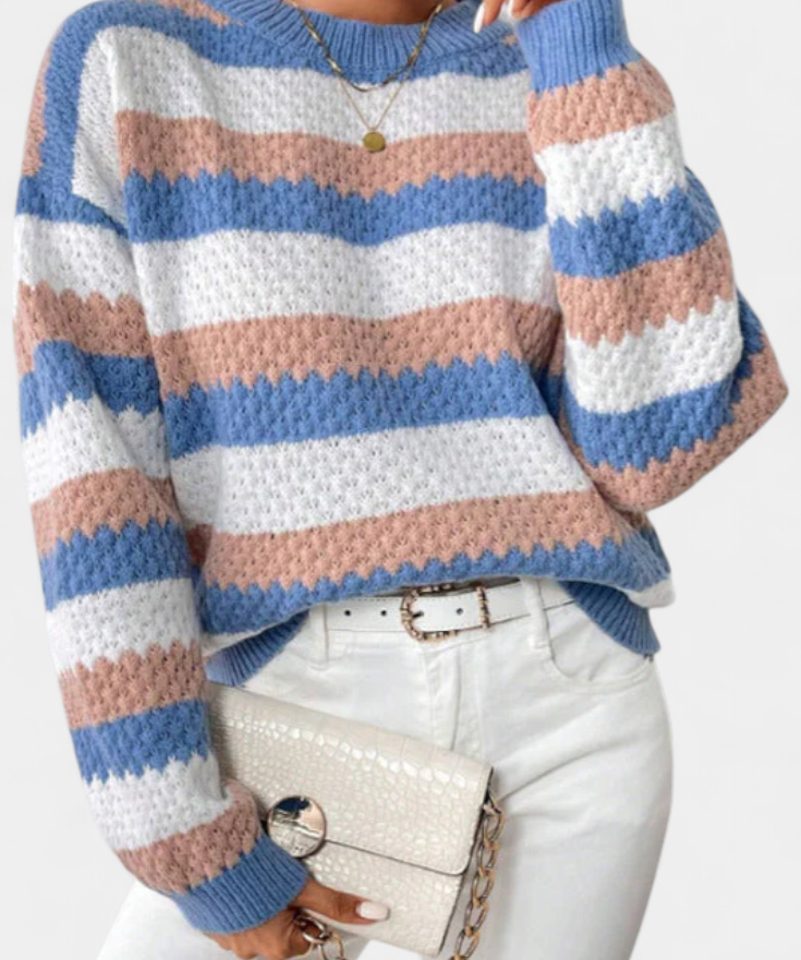 Trui "Thea" – Oversized Gestreept Blauw