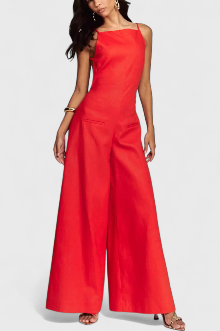 Halter Jumpsuit "Elsa" – Ramie met Wijde Pijpen