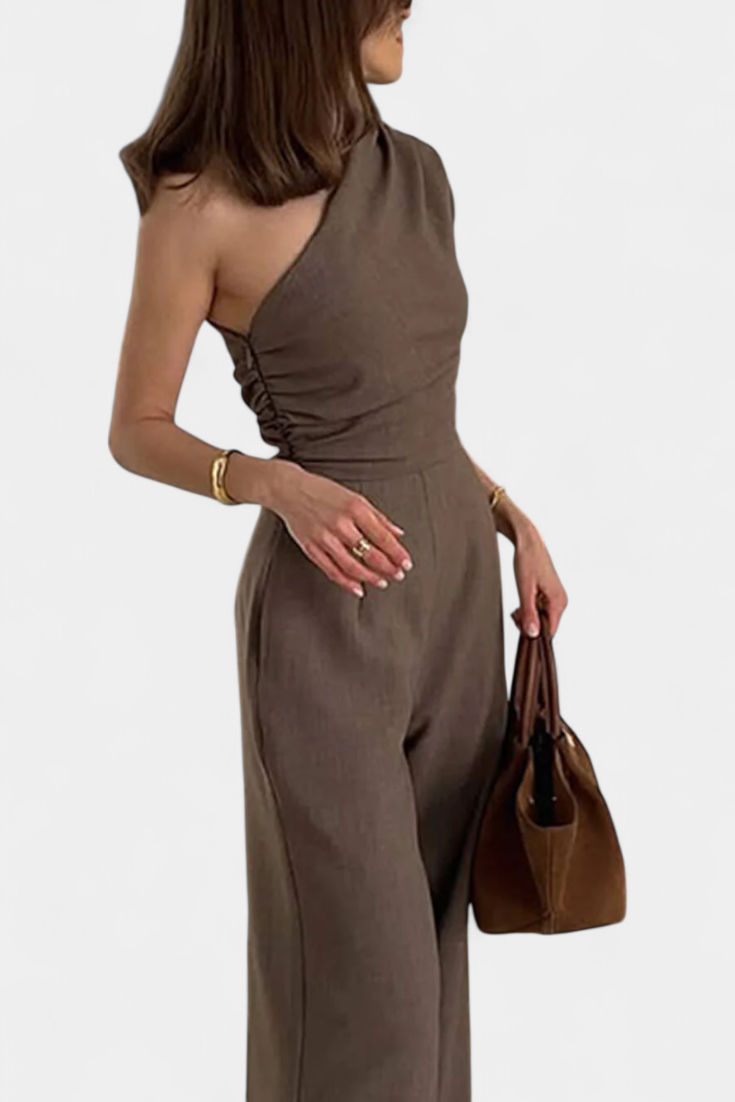 One-Shoulder Kleed "Magnolia" – Bruin met Drapering