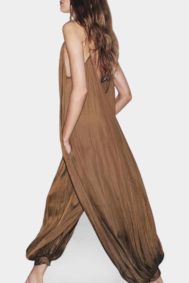 Plissé Jumpsuit "Lea" – Bruin