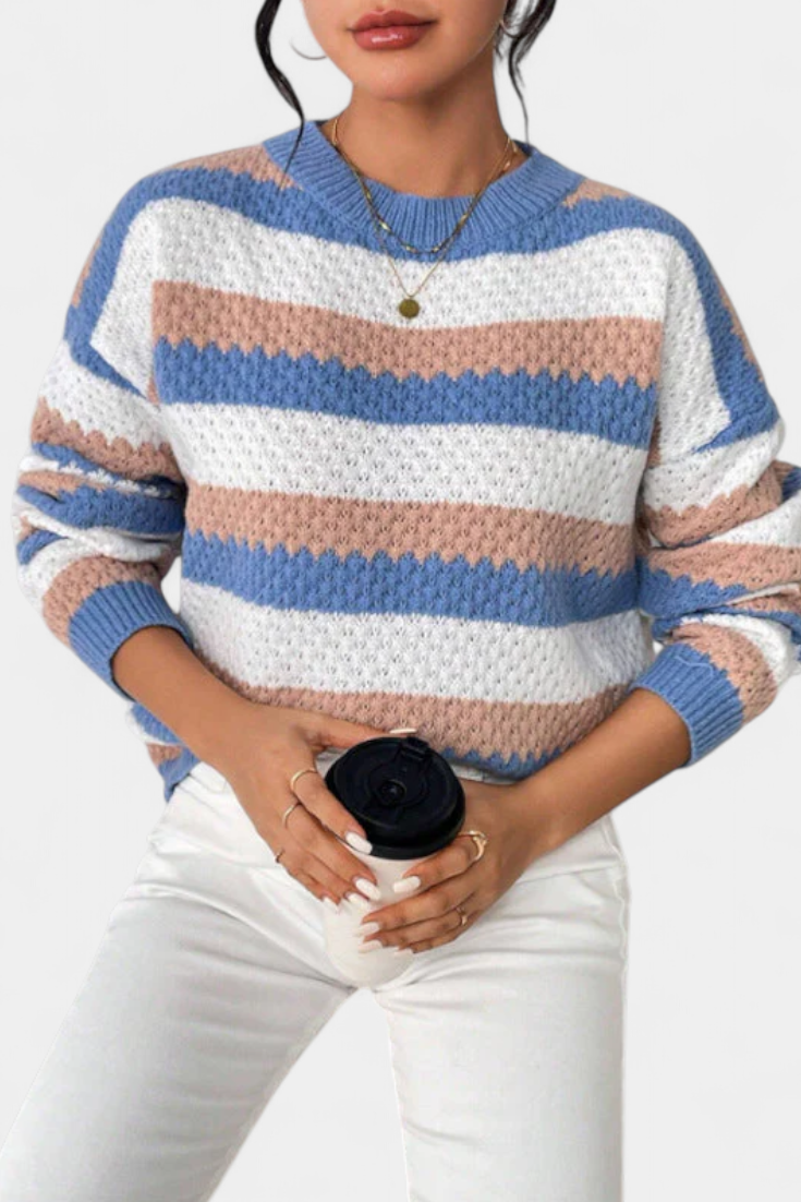 Trui "Thea" – Oversized Gestreept Blauw
