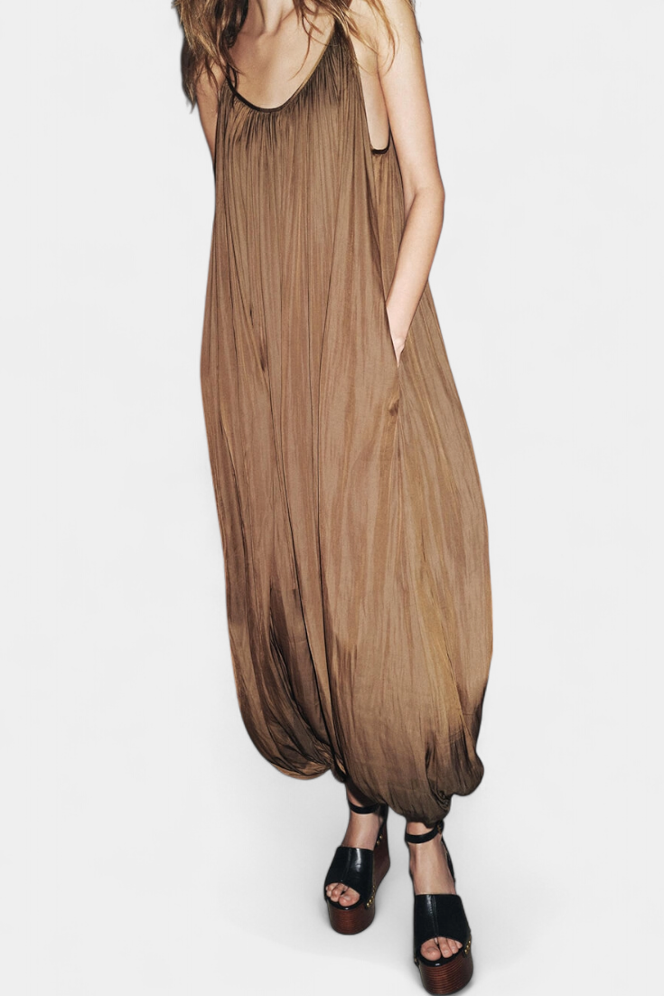 Plissé Jumpsuit "Lea" – Bruin