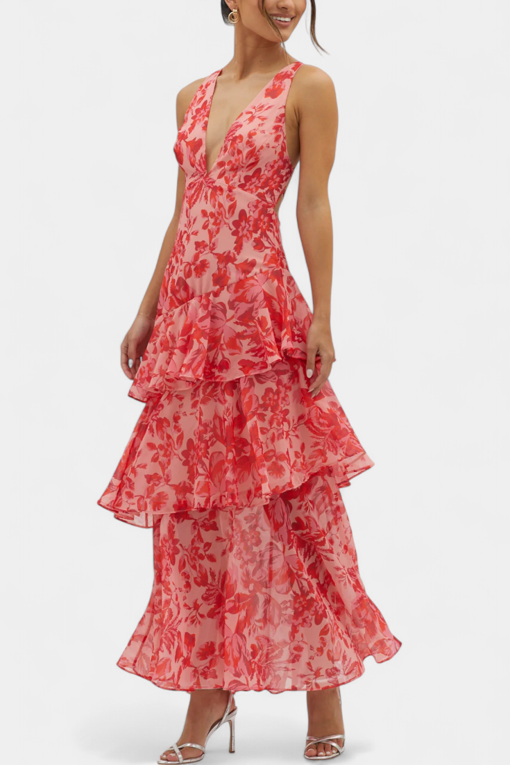 Chiffon Kleed "Nina" – Diepe V-Hals