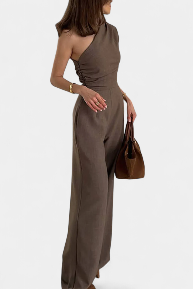 One-Shoulder Kleed "Magnolia" – Bruin met Drapering