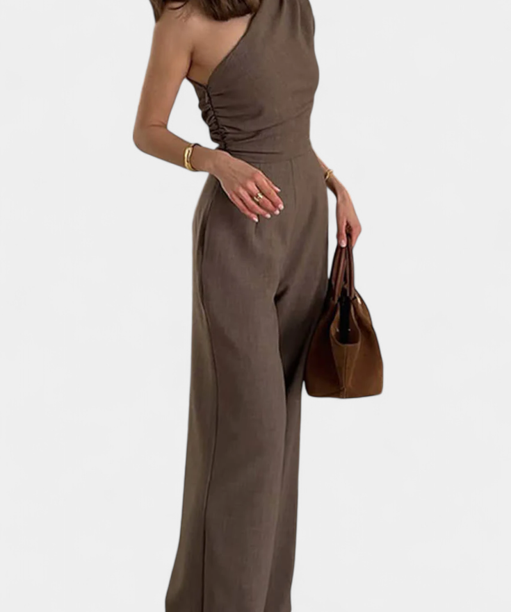 One-Shoulder Kleed "Magnolia" – Bruin met Drapering