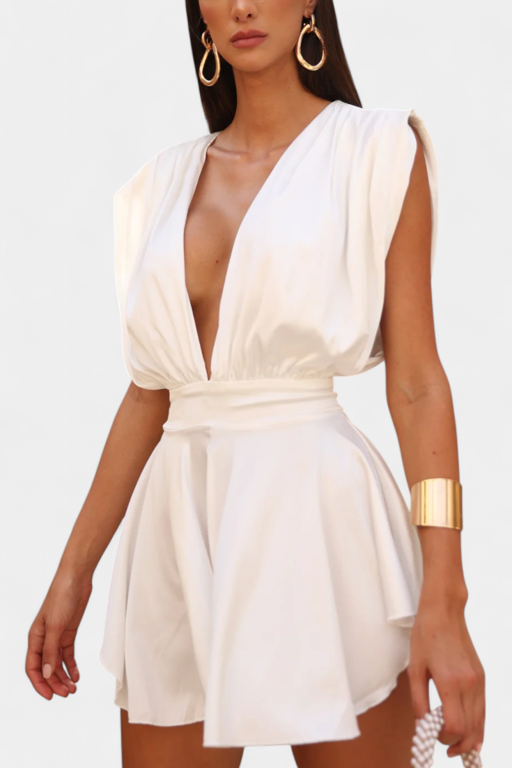 Korte Jumpsuit "Merle" – Wit met V-hals