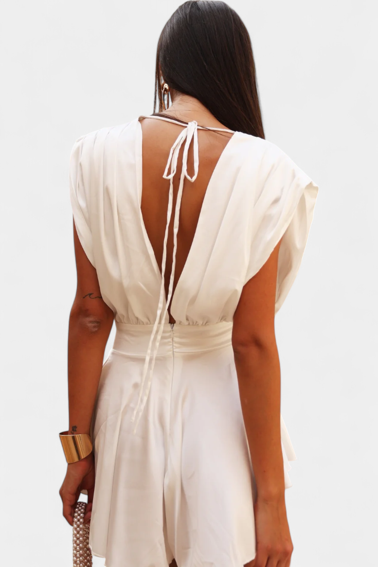 Korte Jumpsuit "Merle" – Wit met V-hals