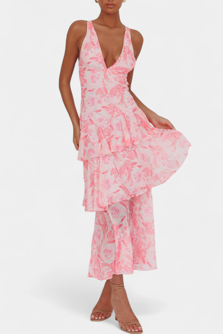 Chiffon Kleed "Nina" – Diepe V-Hals