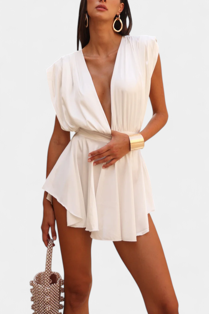 Korte Jumpsuit "Merle" – Wit met V-hals