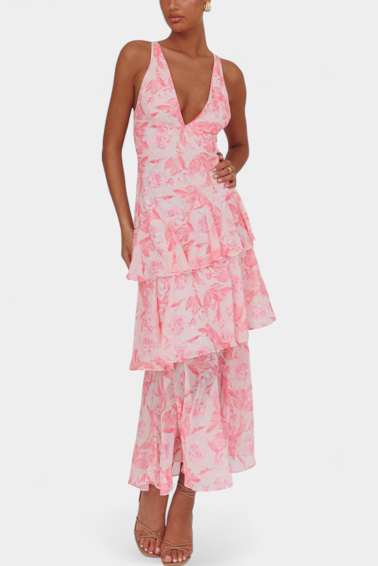 Chiffon Kleed "Nina" – Diepe V-Hals
