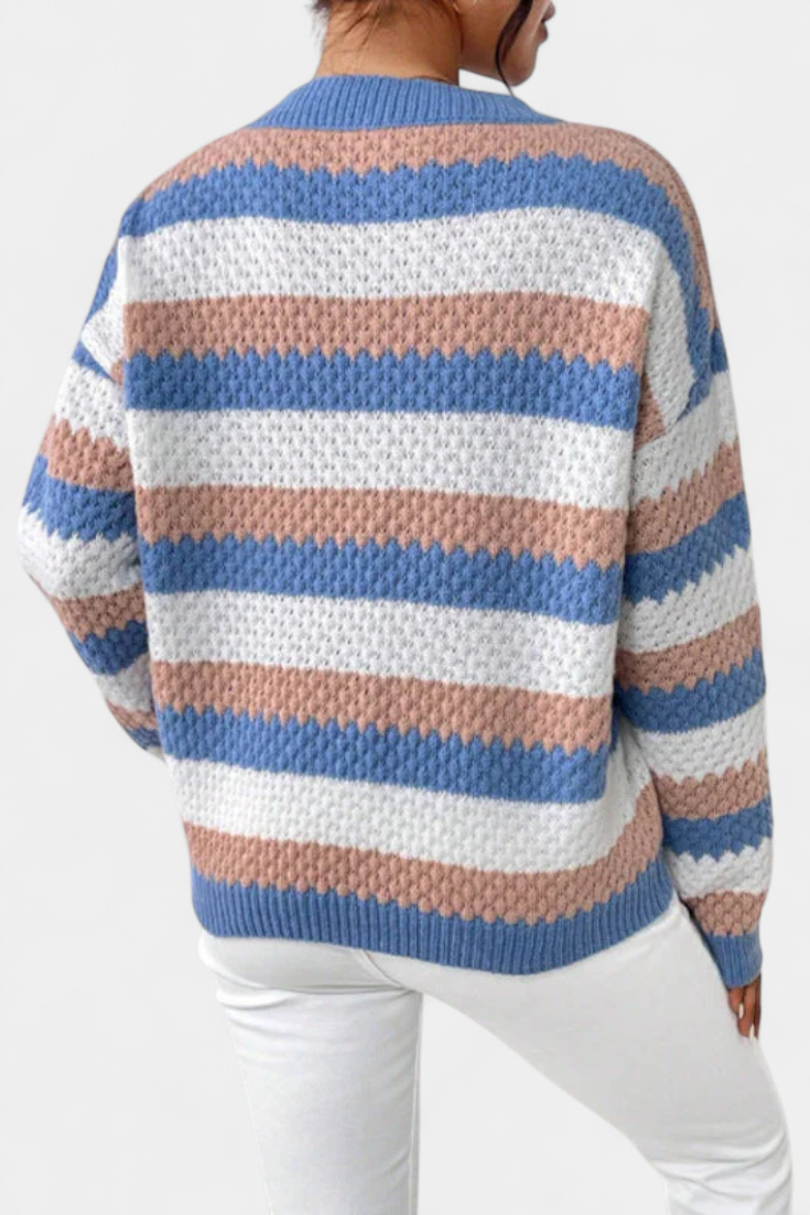 Trui "Thea" – Oversized Gestreept Blauw