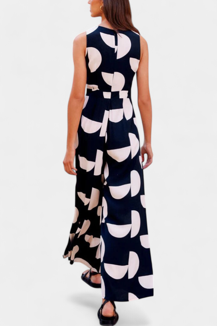 Jumpsuit "Luise" – Zwart met Print & Wijde Pijpen