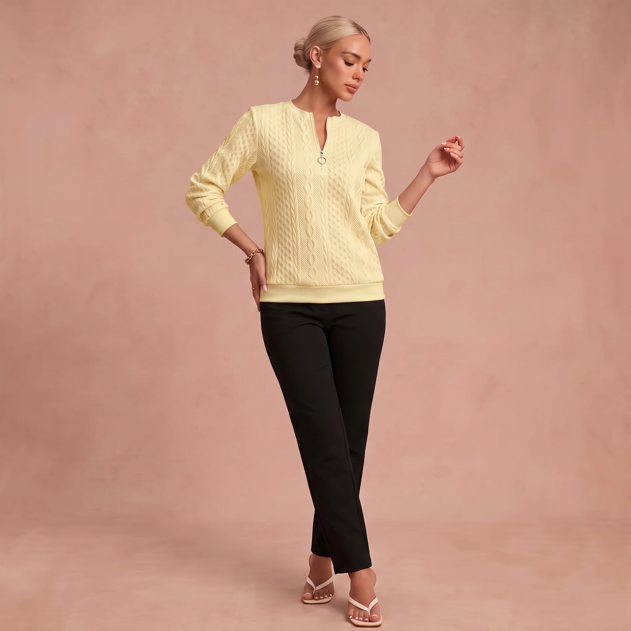 Pull Zippé "Kerstin" – Motif Torsadé