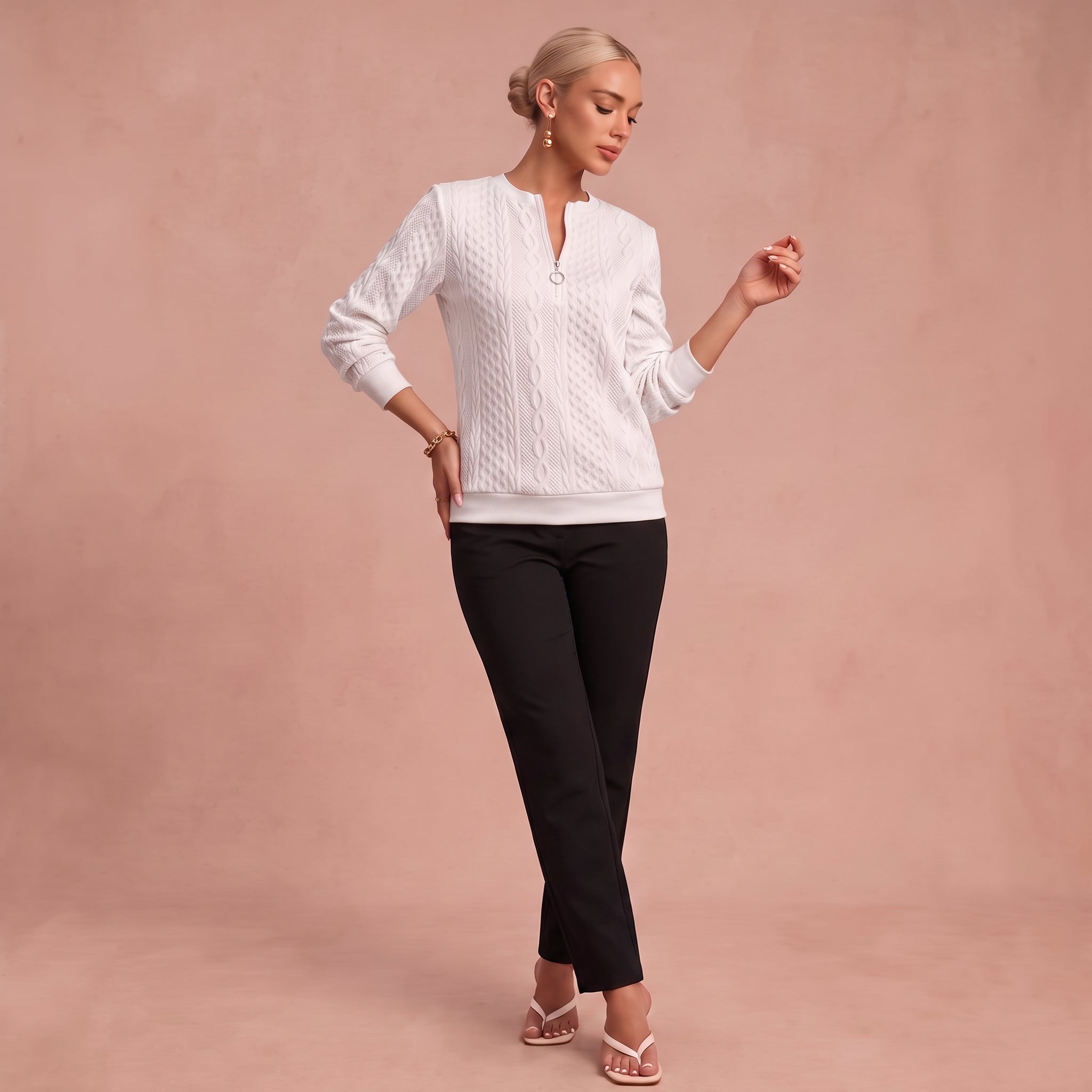 Pull Zippé "Kerstin" – Motif Torsadé