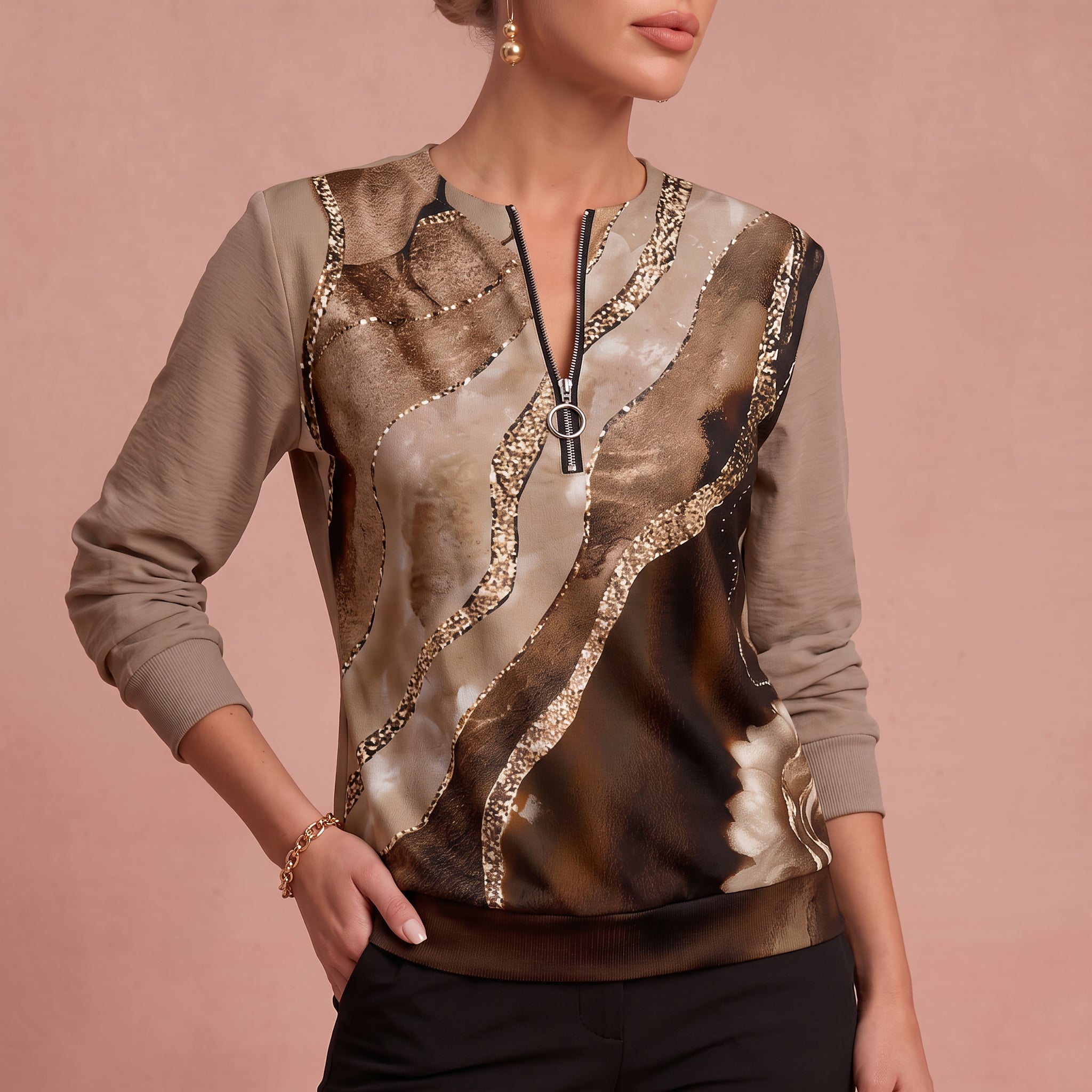 Sweat "Rosa Brisa" – Col zippé & imprimé abstrait
