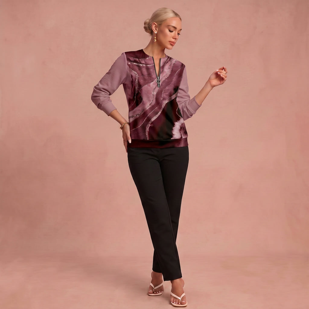 Sweat "Rosa Brisa" – Col zippé & imprimé abstrait