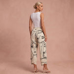 Pantalon en lin "Vera" – Imprimé visages
