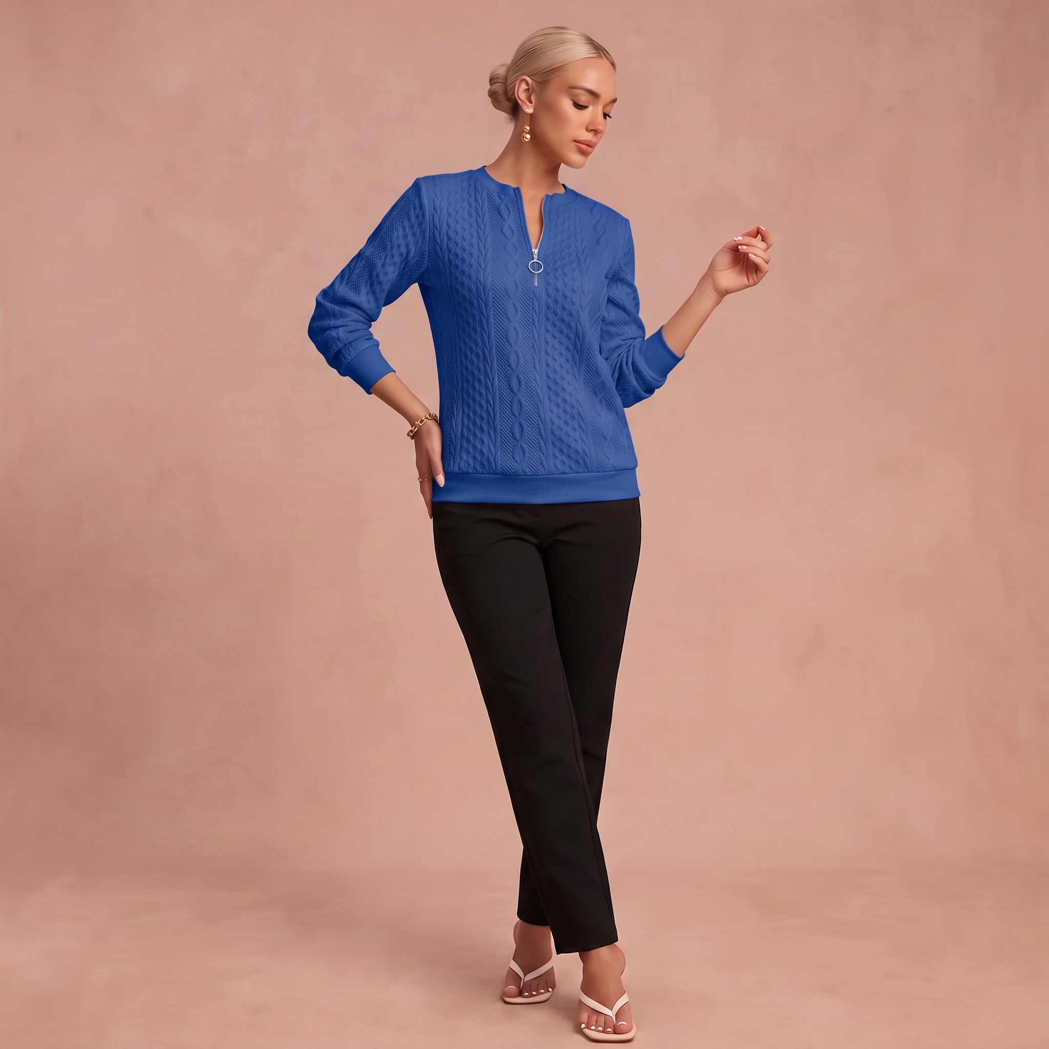 Pull Zippé "Kerstin" – Motif Torsadé