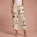 Pantalon en lin "Vera" – Imprimé visages