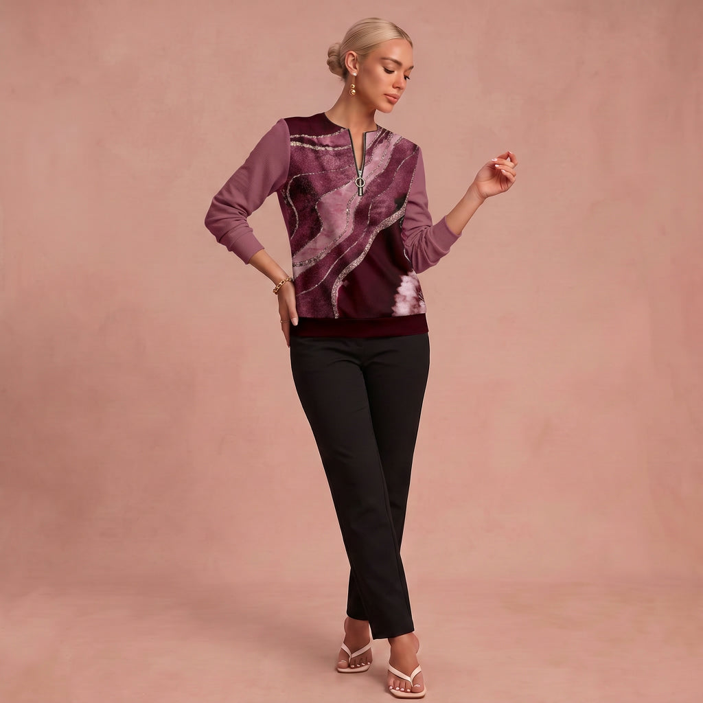 Pull "Gabriele" – Imprimé Vagues Zippé