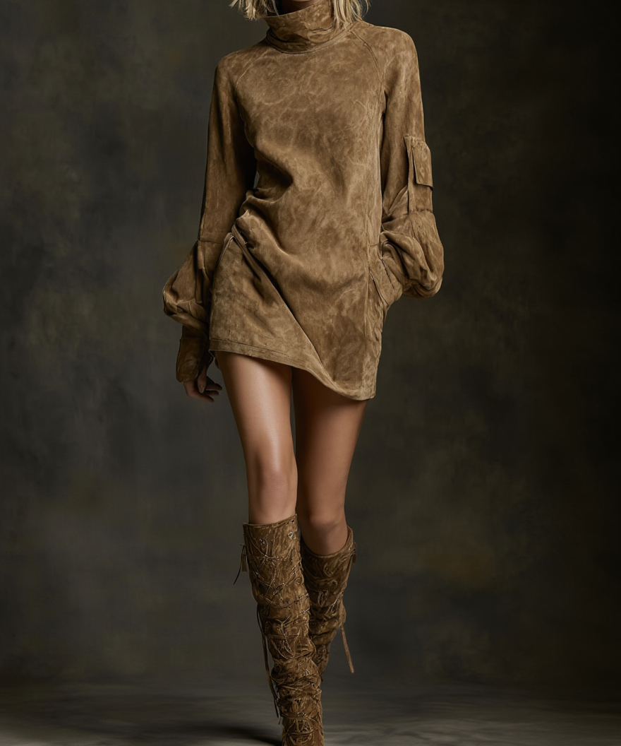 Mini-Robe Oversize "Birgit" – Suédine & Col Montant