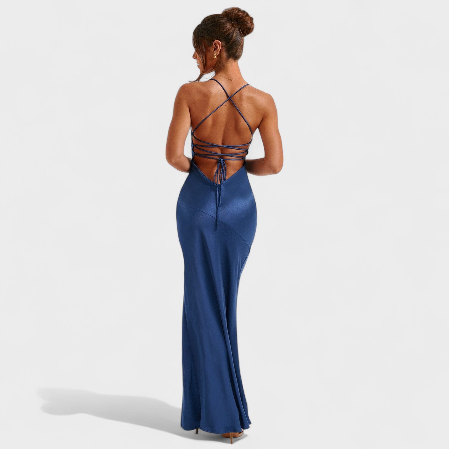 Satijnen Avondkleed "Johanna" – Blauw