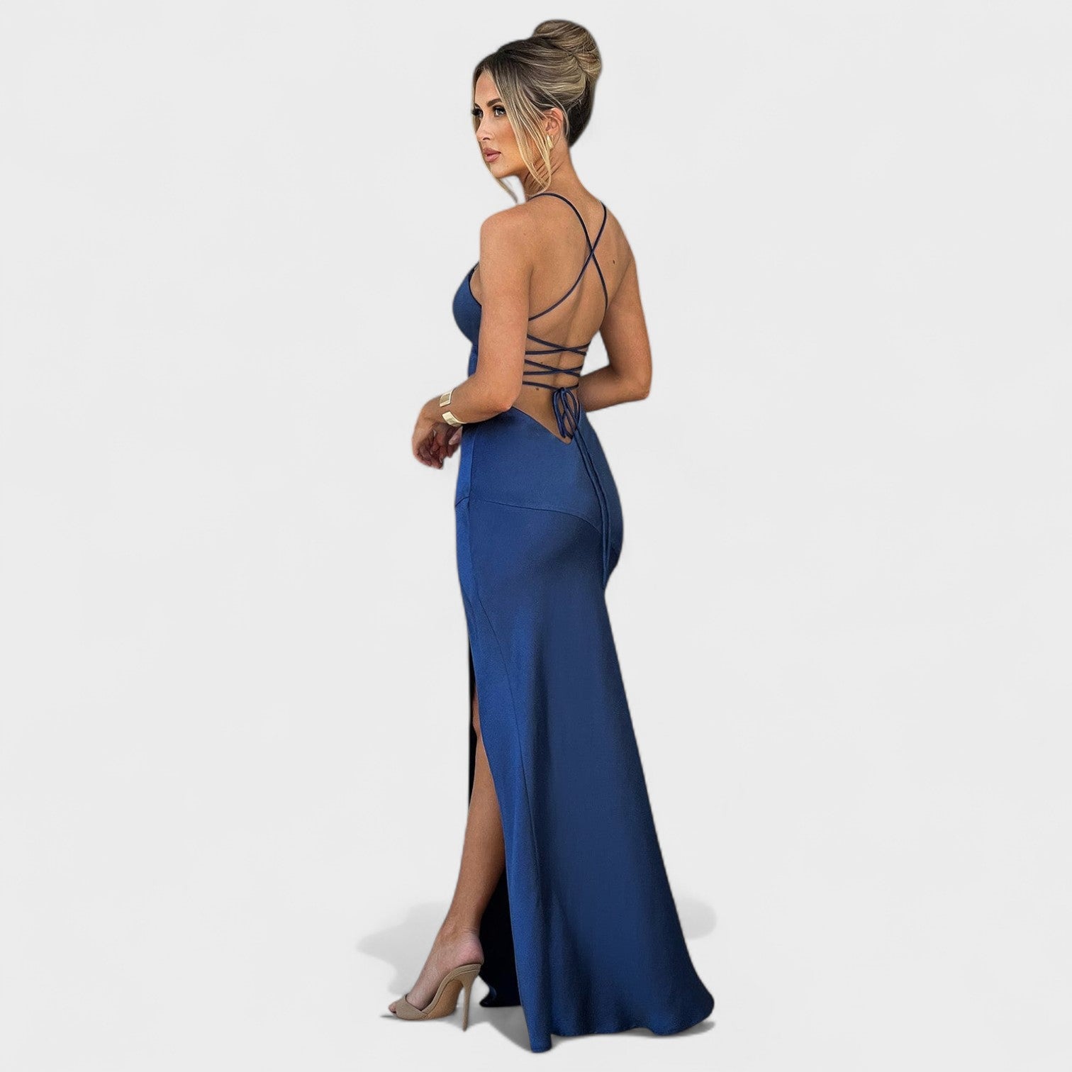 Satijnen Avondkleed "Johanna" – Blauw
