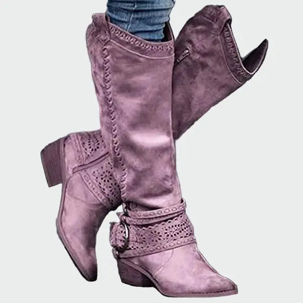 Cowboylaarzen – Retro Suède met Gespen