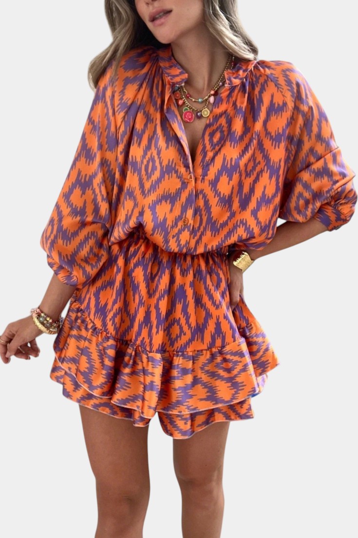 Mini Jumpsuit "Helene" – Ruches & Ikatprint