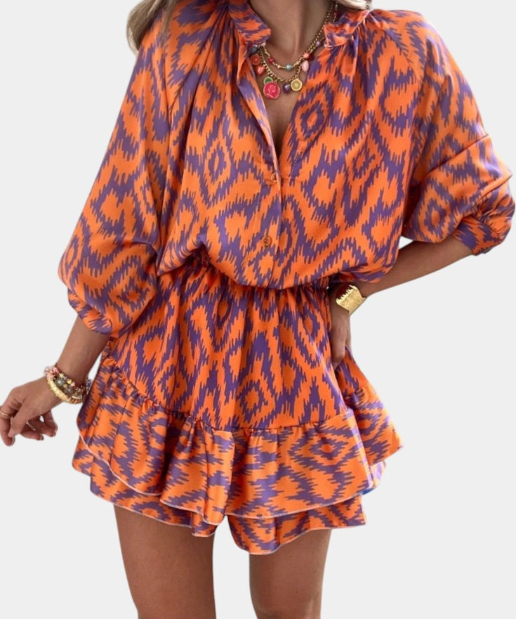 Mini Jumpsuit "Helene" – Ruches & Ikatprint