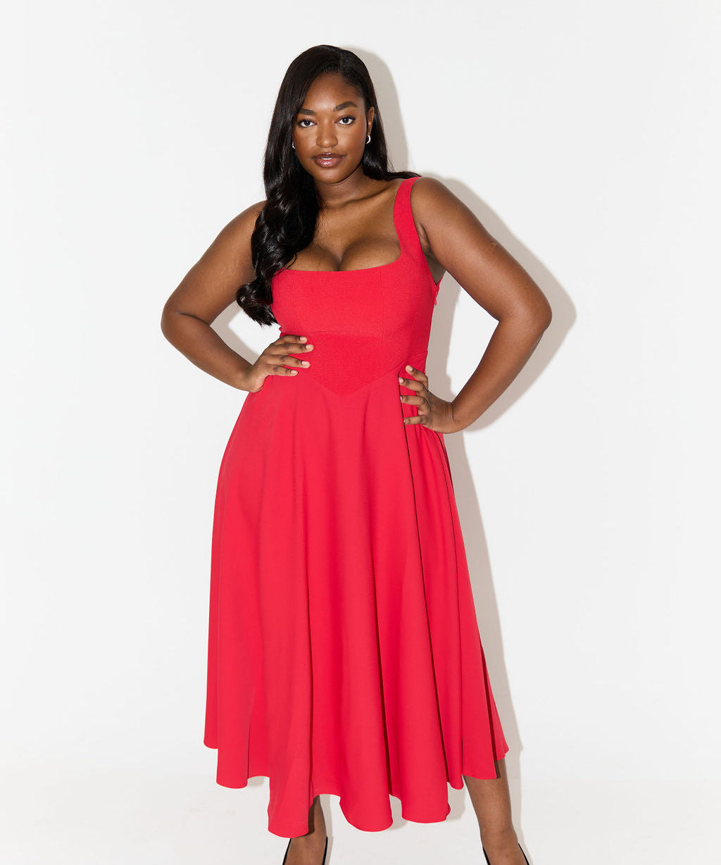 Robe midi "Gabriele" – Intemporelle à col carré