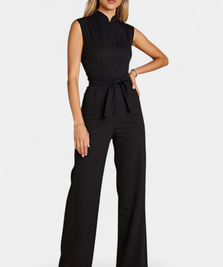 Mouwloze Jumpsuit – Uitlopende Pijpen & Hoge Kraag